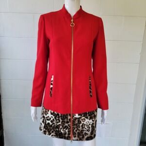 Kelly & Diane Jacket Red Women 4 Leopard Trim Y2K Mob Wife Animal Print Eclectic